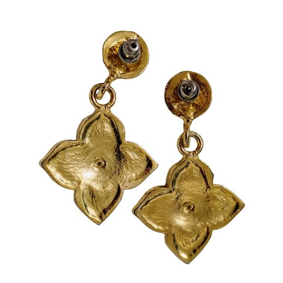1980s Bali Design Gold Tone Filigree Heart on Cross Pierced Dangling Earrings - Picture 2 of 3